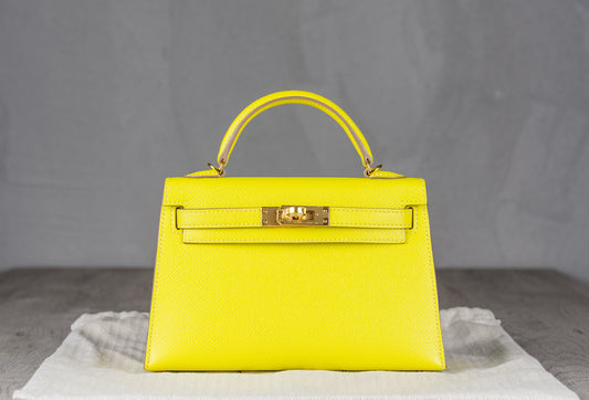 Hermès K20 Mini Kelly II 20 Sellier Bag in Lime Epsom Leather with Gold Hardware