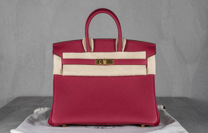 Hermès B25 Birkin 25 Retourne Bag in Rougue Grenat Togo Leather with Gold Hardware