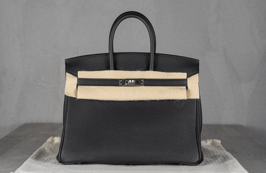 Hermès B25 Birkin 25 Retourne Bag in Noir Togo Leather with Palladium Hardware