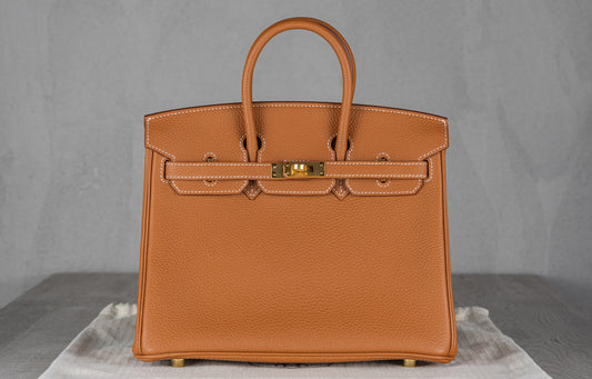 Hermès B25 Birkin 25 Retourne Bag in Gold Togo Leather with Gold Hardware