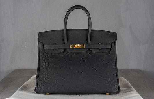 Hermès B25 Birkin 25 Retourne Bag in Noir Togo Leather with Gold Hardware
