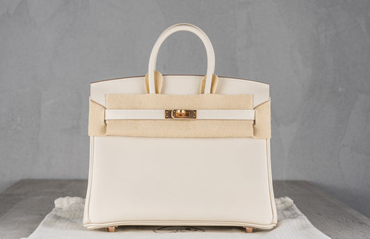 Hermès B25 Birkin 25 Retourne Bag in Craie Togo Leather with Gold Hardware