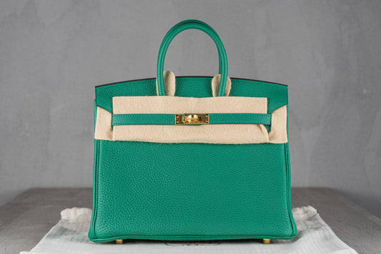 Hermès B25 Birkin 25 Retourne Bag in Vert Vertigo Togo Leather with Gold Hardware
