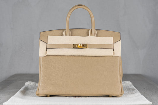 Hermès B25 Birkin 25 Retourne Bag in Beige Marfa Togo Leather with Gold Hardware