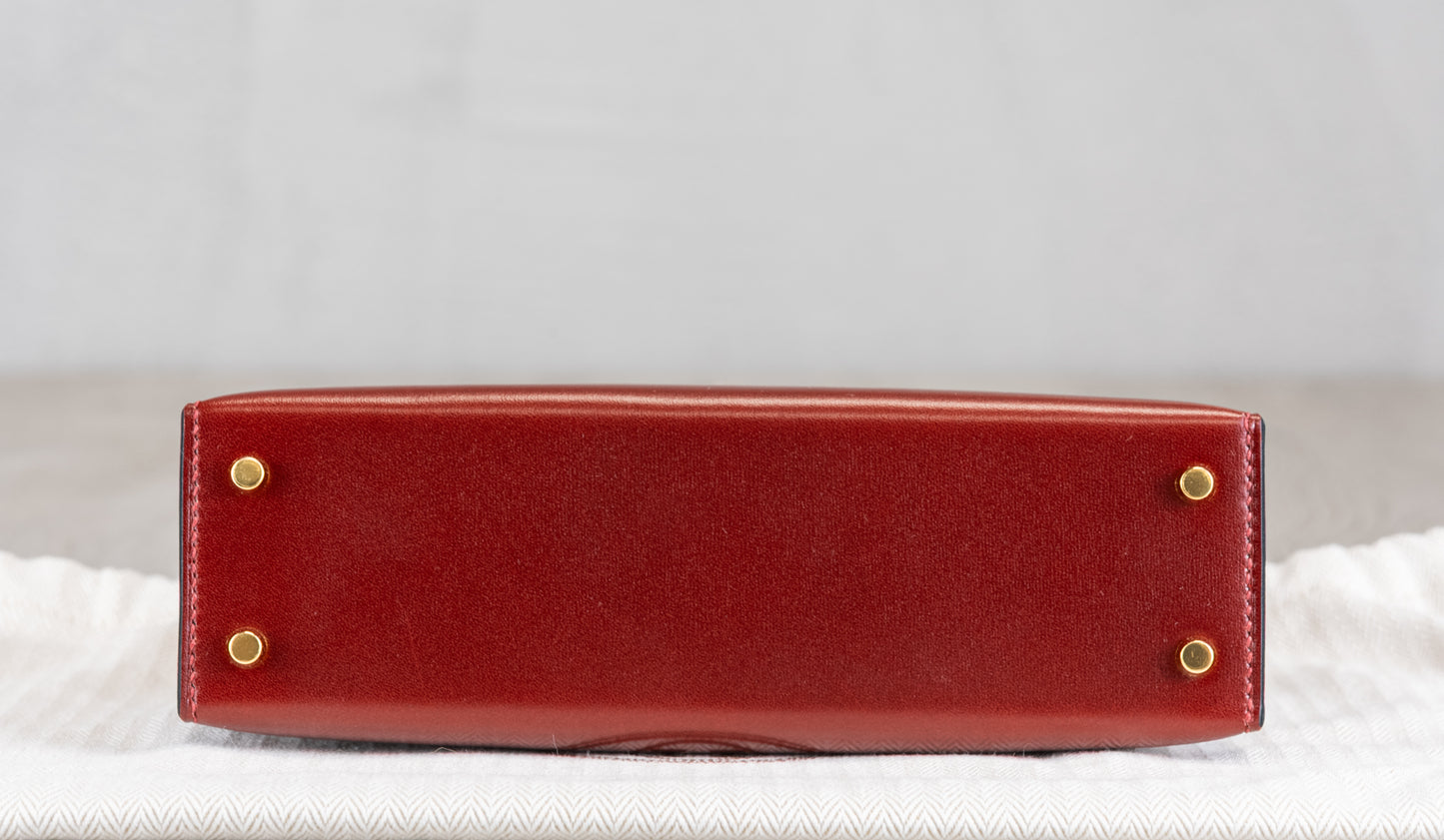 Hermès K20 Mini Kelly II 20 Sellier Bag in Rouge H Box Leather w/ Gold Hardware