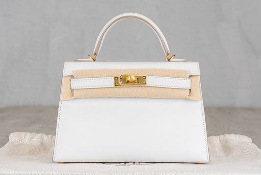 Hermès K20 Mini Kelly II 20 Sellier Bag in Gris Pale Epsom Leather w/ Gold Hardware