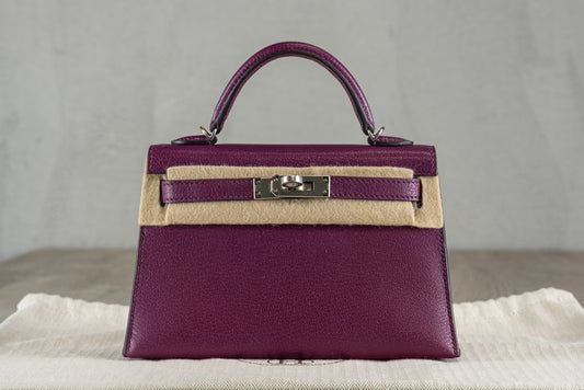 Hermès K20 Mini Kelly II 20 Sellier Bag in Anemone Epsom Leather w/ Palladium Hardware