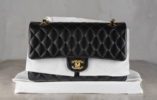 Chanel Small Classic Double Flap Bag in Black Lambskin Leather with Gold-Tone Hardware