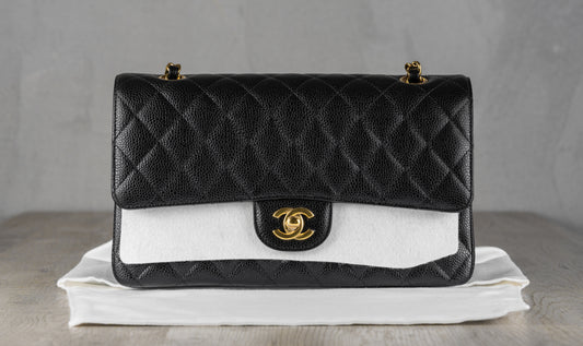 Chanel Small Black Quilted Caviar Double Flap Bag with Gold-Tone Hardware