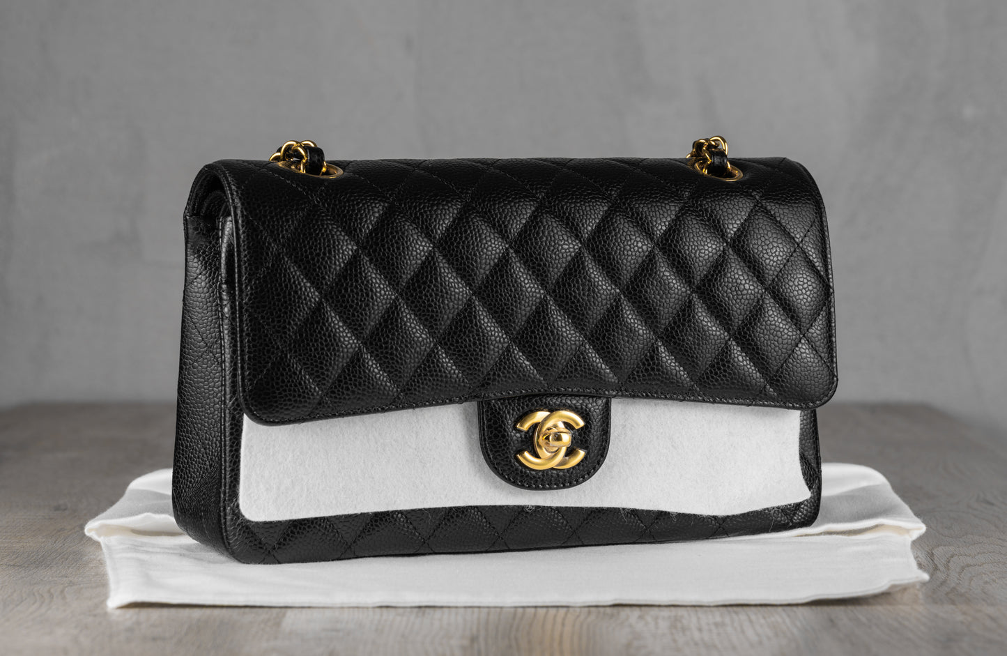 Chanel Small Black Quilted Caviar Double Flap Bag with Gold-Tone Hardware