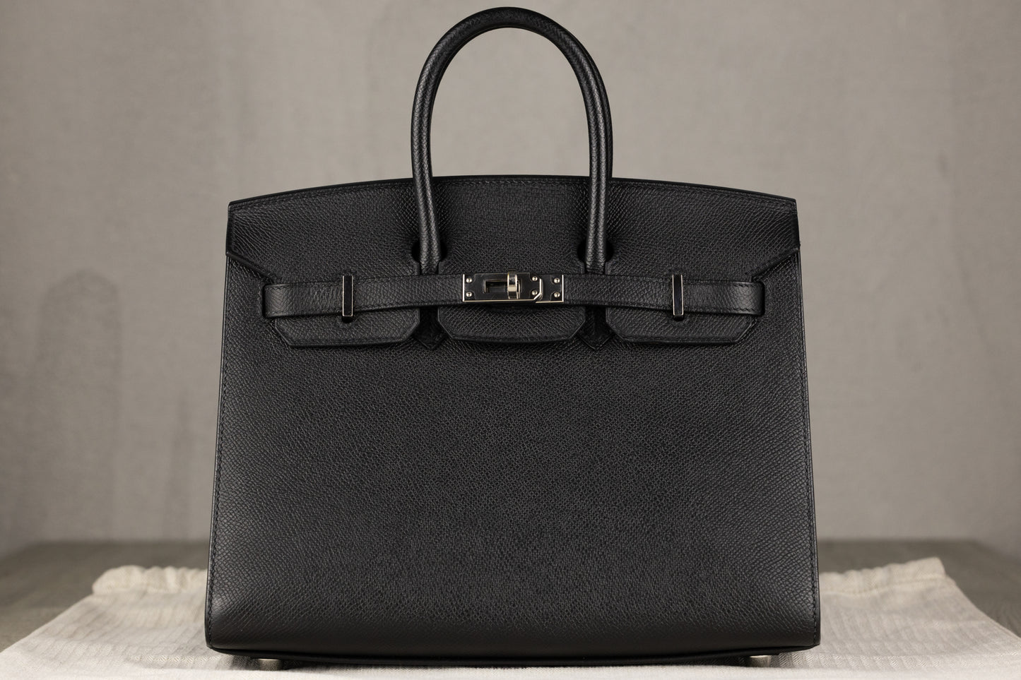 Hermès B25 Birkin 25 Sellier Bag in Black Epsom Leather with Palladium Hardware