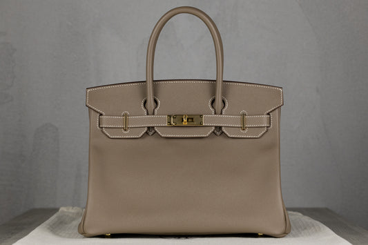 Hermès B30 Birkin 30 Retourne Bag in Etoupe Epsom Leather with Gold Hardware