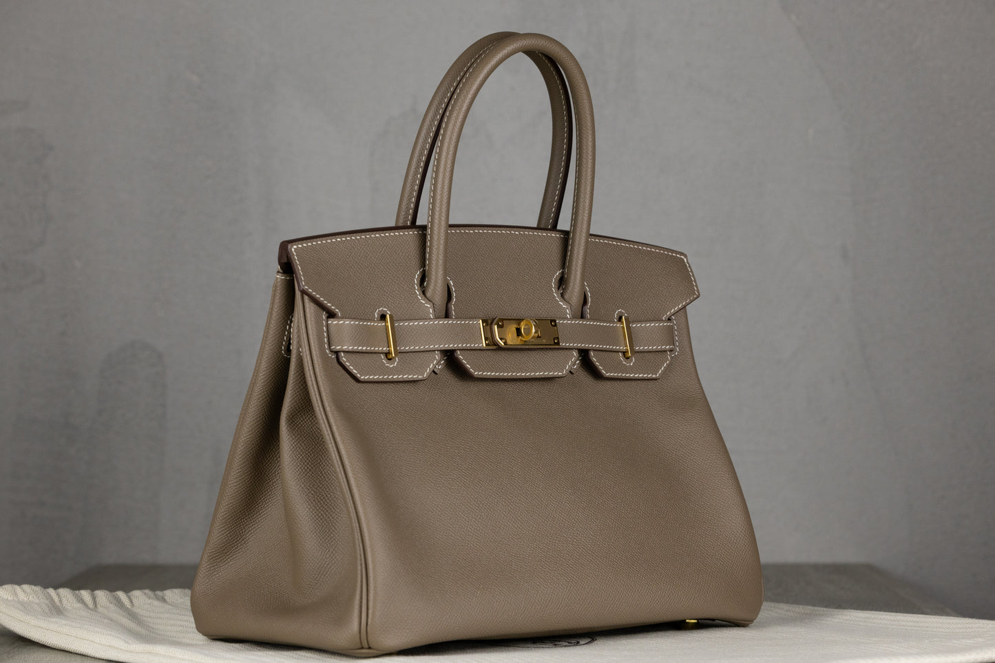 Hermès B30 Birkin 30 Retourne Bag in Etoupe Epsom Leather with Gold Hardware