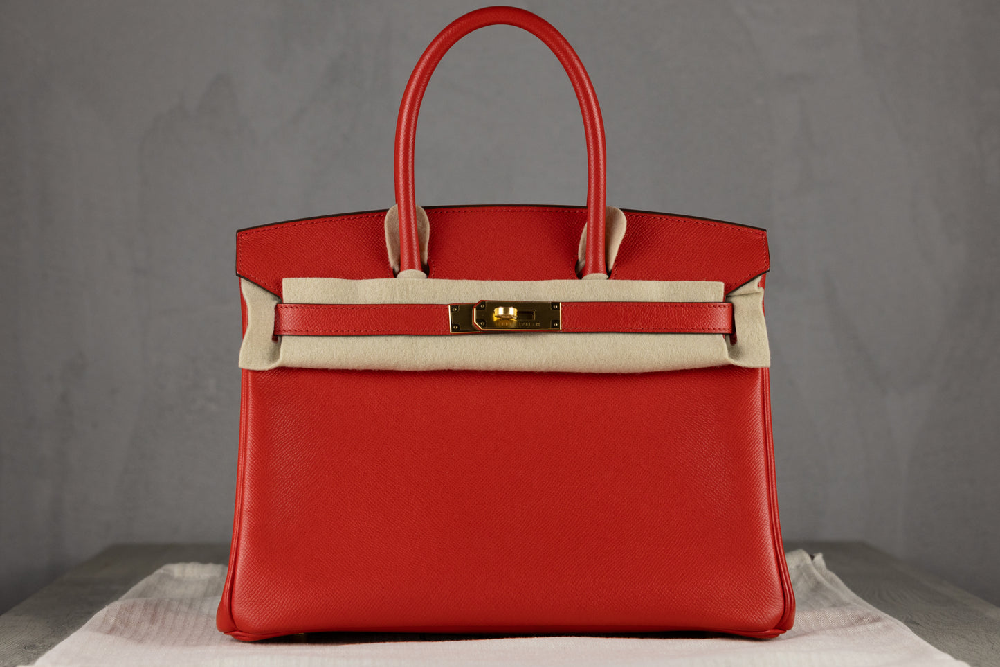 Hermès B30 Birkin 30 Retourne Bag in Red Epsom Leather with Gold Hardware