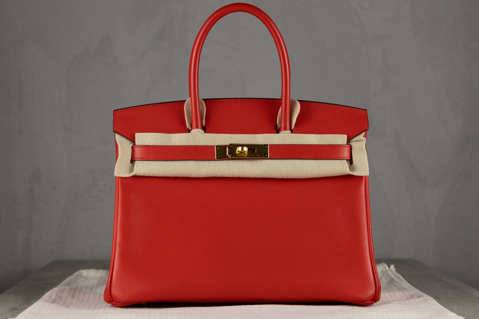 Hermès B30 Birkin 30 Retourne Bag in Red Epsom Leather with Gold Hardware