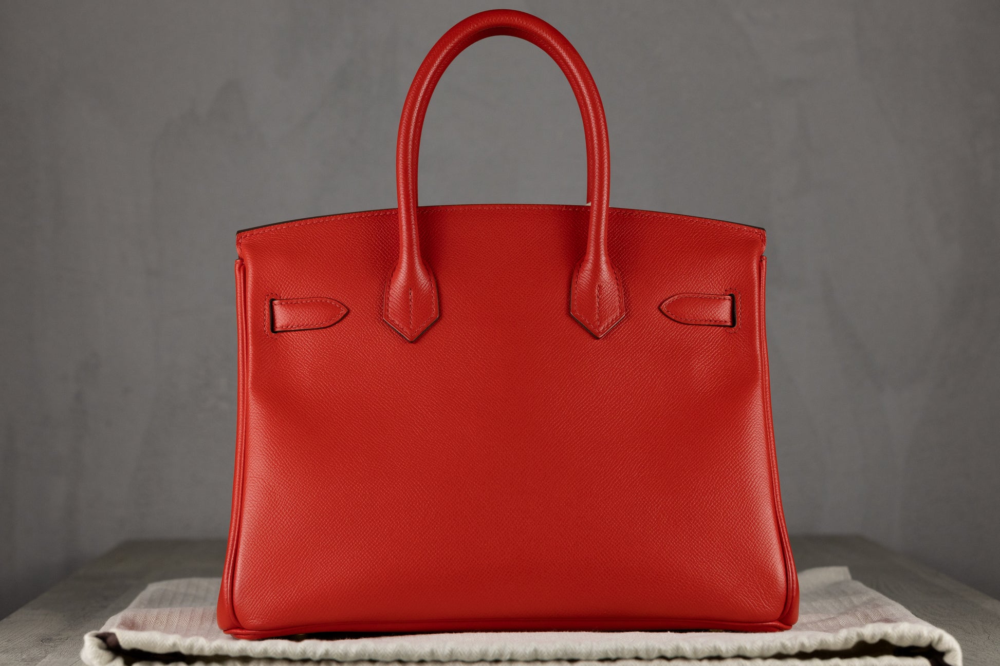 Hermès B30 Birkin 30 Retourne Bag in Red Epsom Leather with Gold Hardware