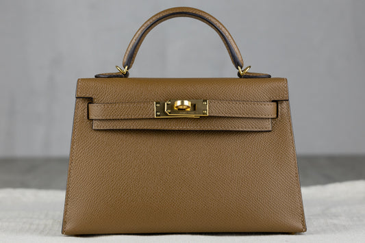 Hermès K20 Mini Kelly II 20 Sellier Bag in Alezan Epsom Leather with Palladium Hardware