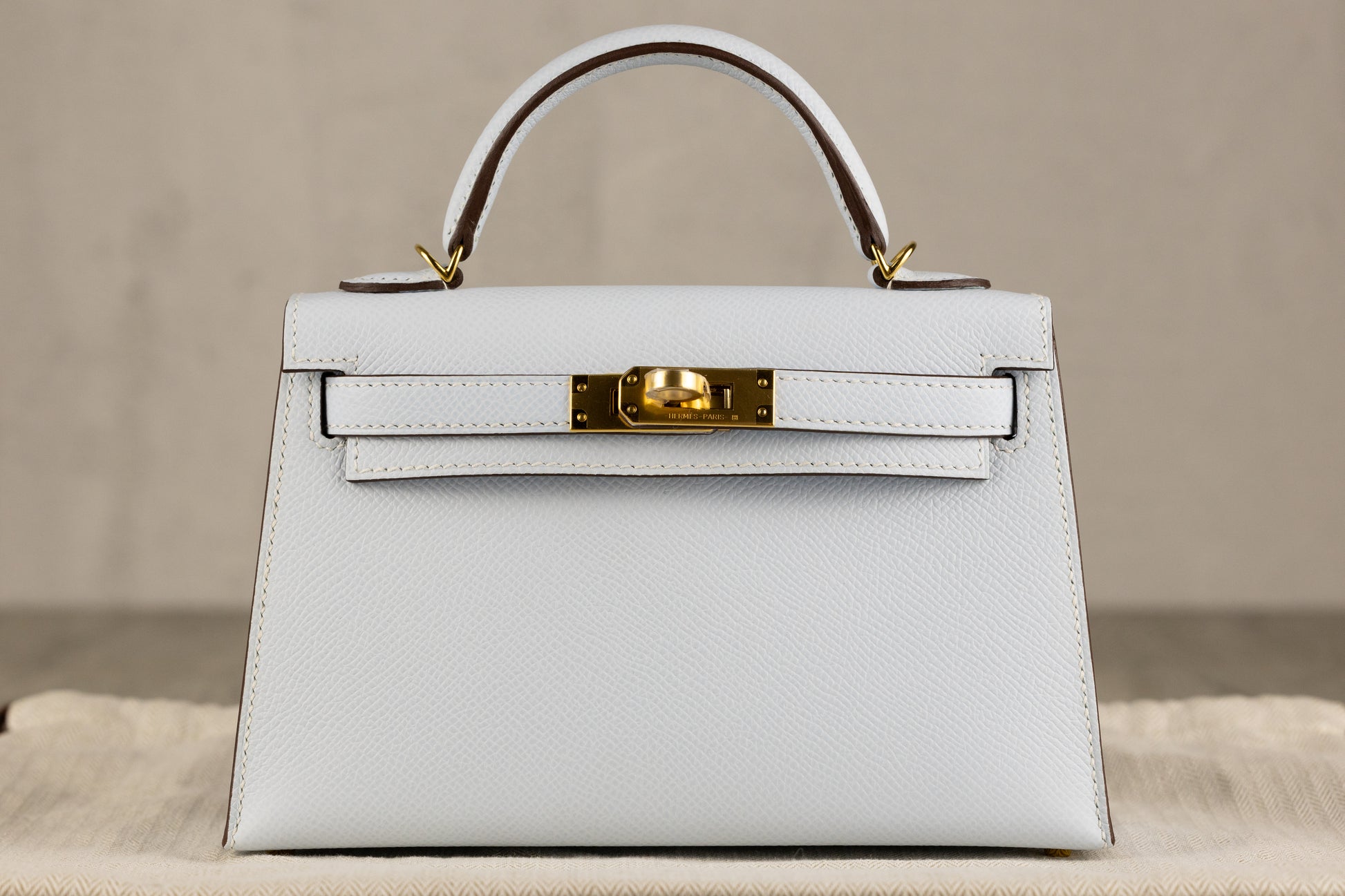 Hermès K20 Mini Kelly II 20 Sellier Bag in Blue Brume Epsom Leather with Gold Hardware