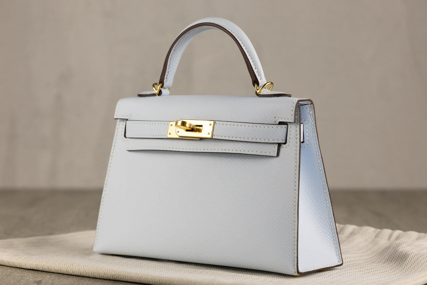 Hermès K20 Mini Kelly II 20 Sellier Bag in Blue Brume Epsom Leather with Gold Hardware