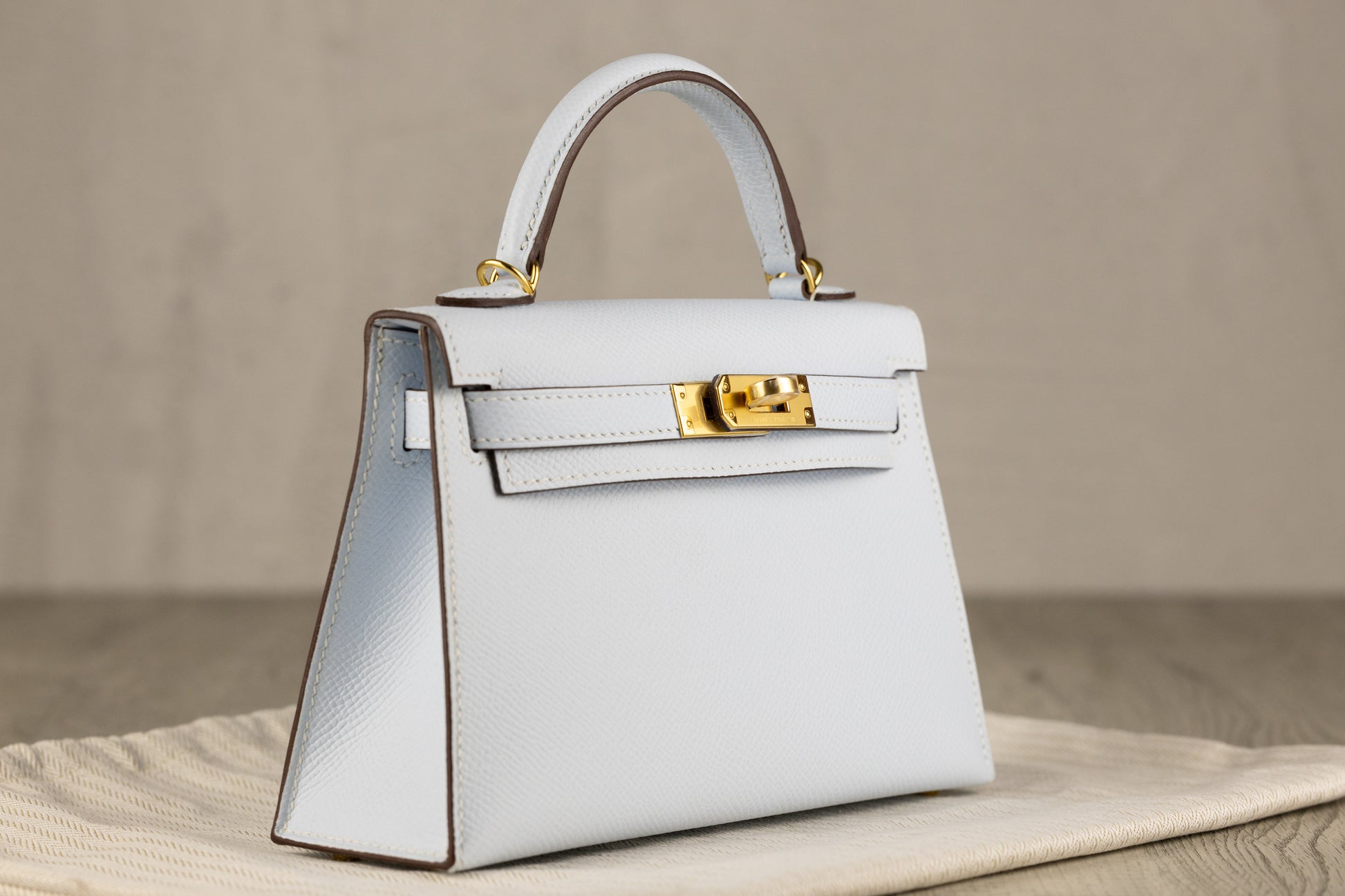 Hermès K20 Mini Kelly II 20 Sellier Bag in Blue Brume Epsom Leather with Gold Hardware