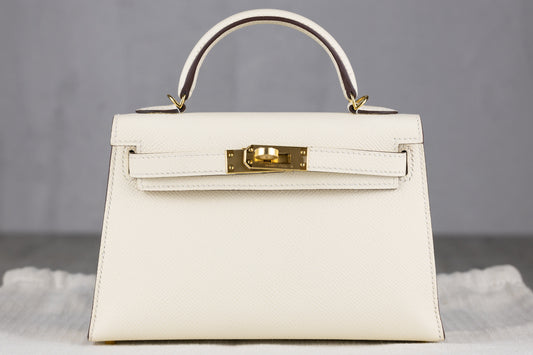 Hermès K20 Mini Kelly II 20 Sellier Bag in Nata Epsom Leather with Gold Hardware