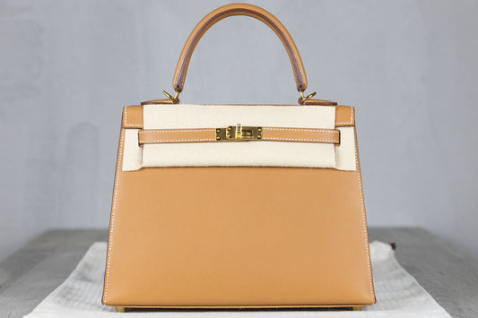 Hermès K25 Kelly II 25 Sellier Bag in Gold Brown Epsom Leather with Gold Hardware