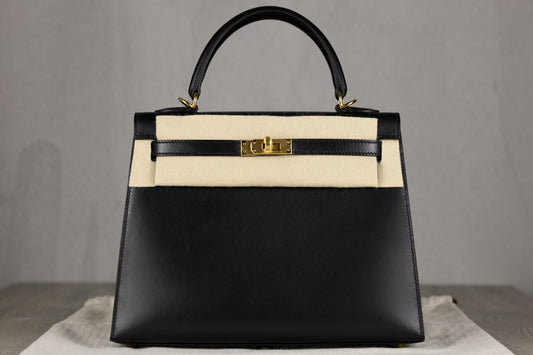 Hermès K25 Kelly II 25 Sellier Bag in Noir Box Calf Leather with Gold Hardware