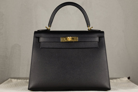 Hermès K28 Kelly II 28 Sellier Bag in Noir Epsom Leather with Gold Hardware Y Stamp