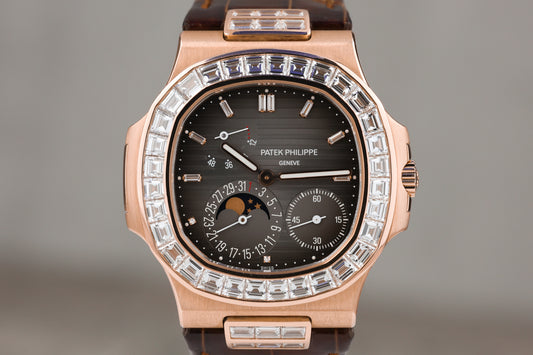 Patek Philippe 5724R Nautilus Rose Gold Baguette Diamond Bezel Black Diamond Dial