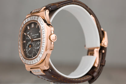 Patek Philippe 5724R Nautilus Rose Gold Baguette Diamond Bezel Black Diamond Dial