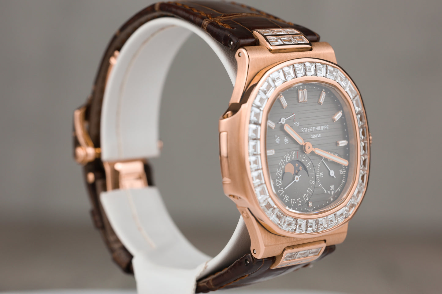 Patek Philippe 5724R Nautilus Rose Gold Baguette Diamond Bezel Black Diamond Dial