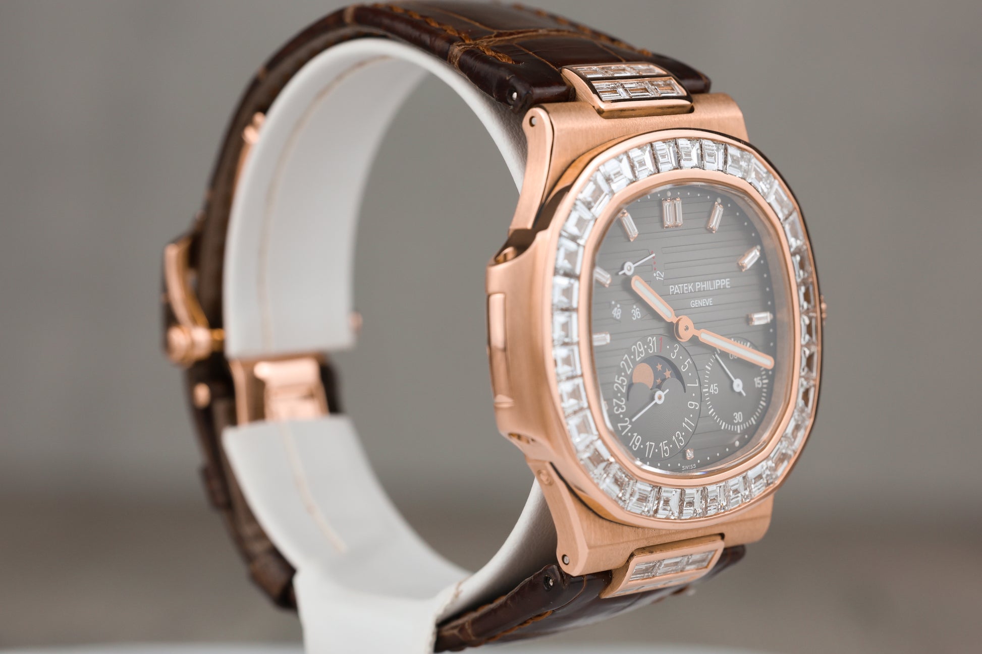 Patek Philippe 5724R Nautilus Rose Gold Baguette Diamond Bezel Black Diamond Dial