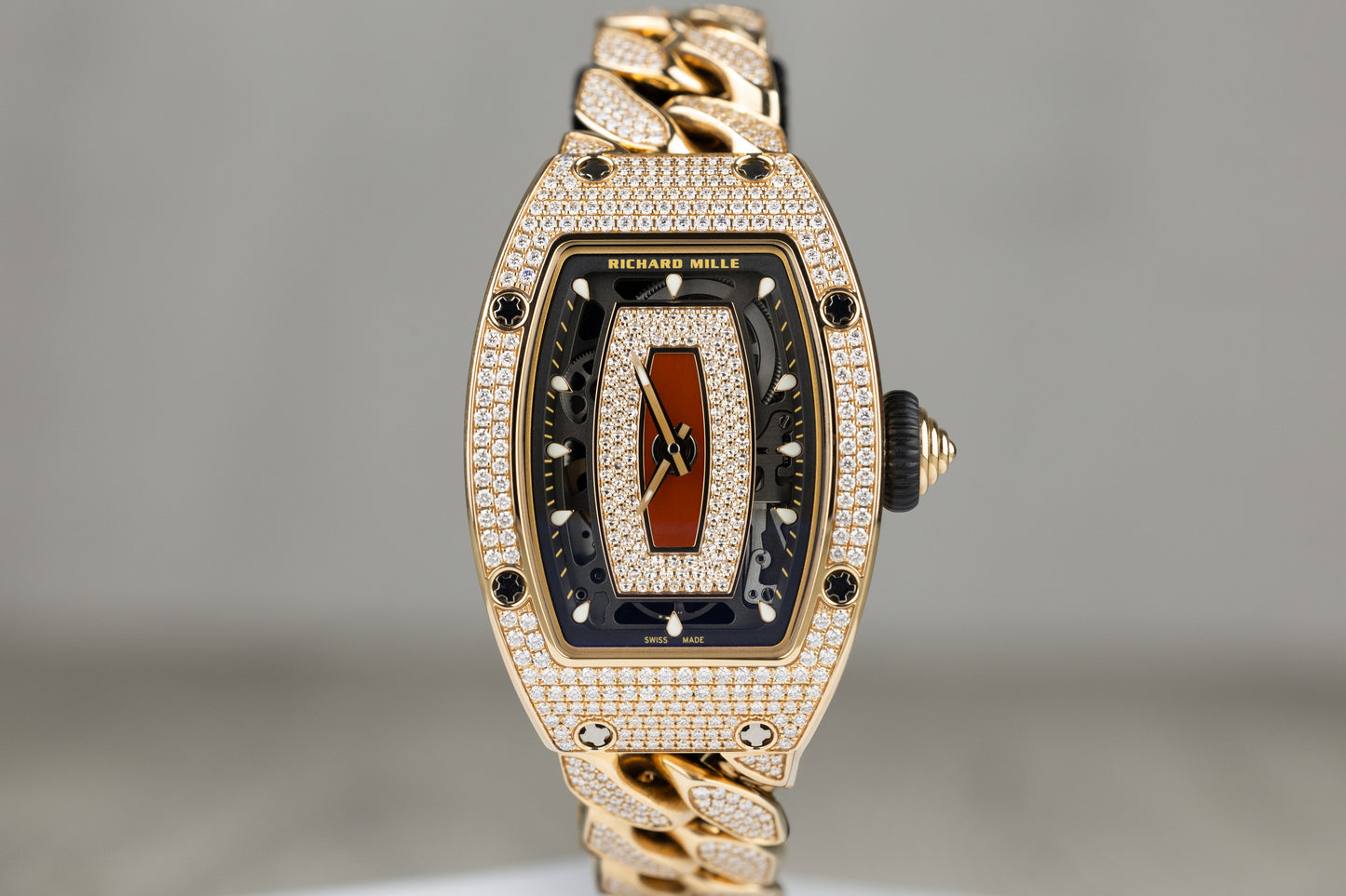 Richard Mille RM07-01 Automatic Rose Gold Diamond Cuban Link Bracelet