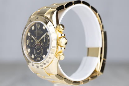 Rolex 116508 Daytona Chronograph Yellow Gold Black Diamond Dial