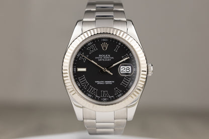 Rolex 116634 Datejust II Stainless Steel Oyster Bracelet Black Roman Numeral Dial