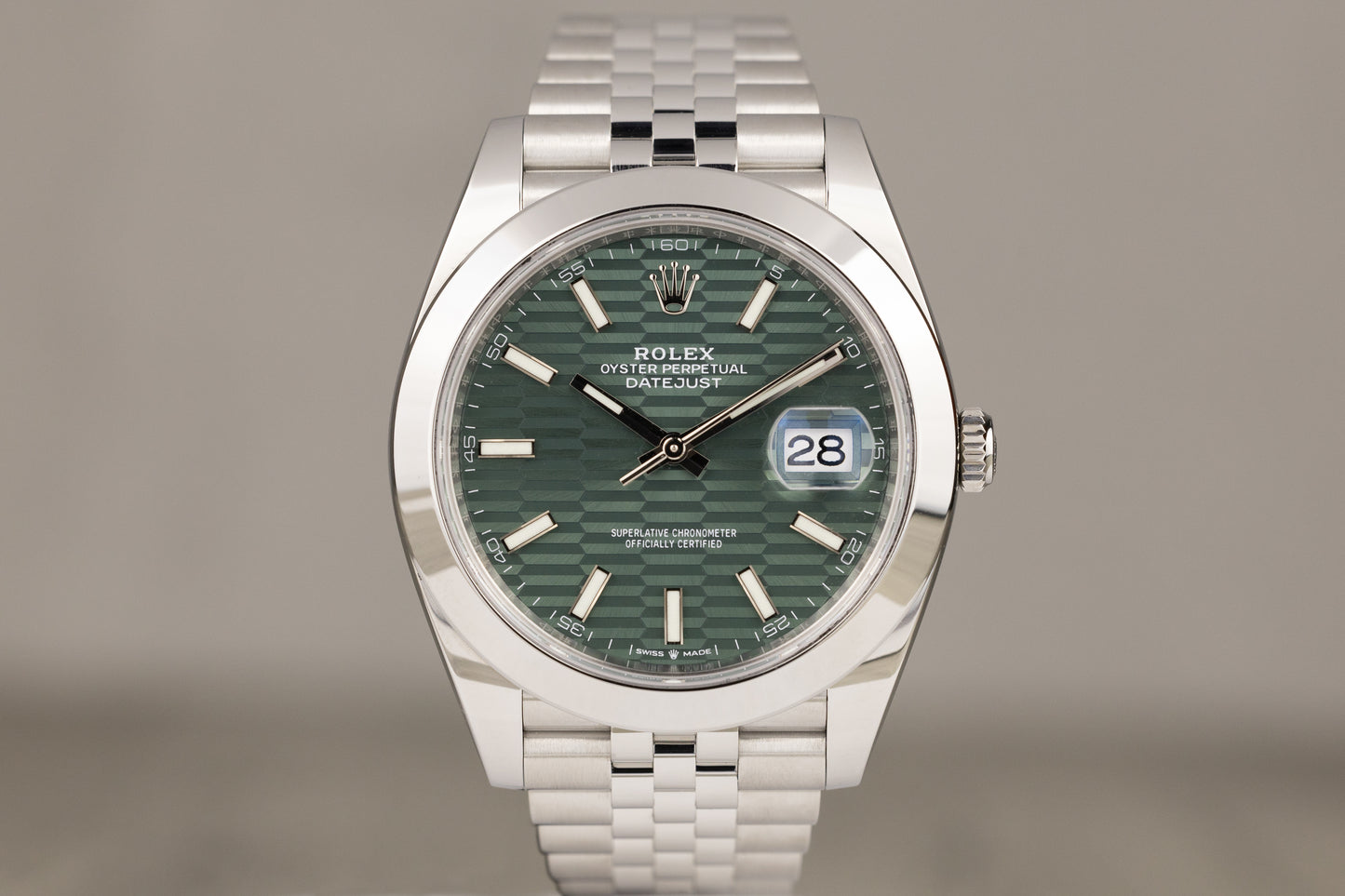 Rolex 126300 Datejust 41 Stainless Steel Oyster Bracelet Green Fluted Motif Dial