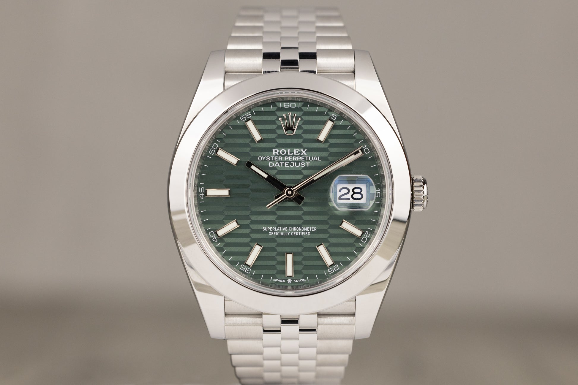 Rolex 126300 Datejust 41 Stainless Steel Oyster Bracelet Green Fluted Motif Dial