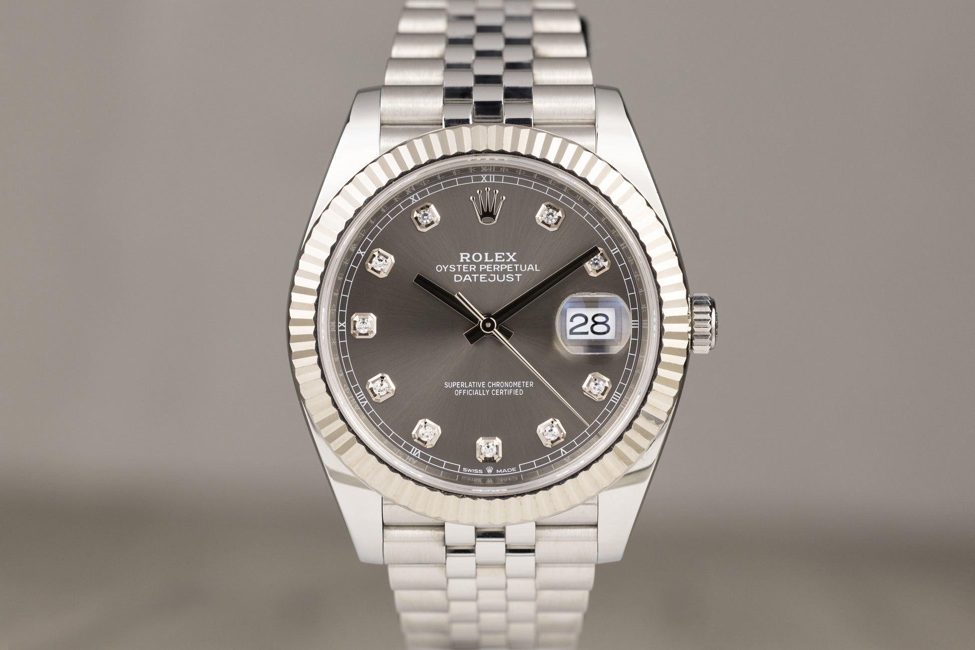 Rolex 126334 Datejust 41 Stainless Steel Jubilee Bracelet Rhodium Diamond Dial