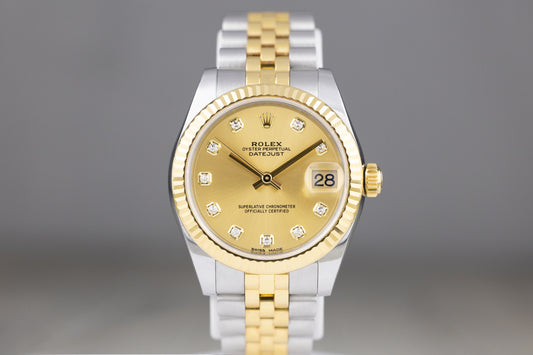 Rolex 178273 Datejust 31 Yellow Gold/Stainless Steel Champagne Diamond Dial