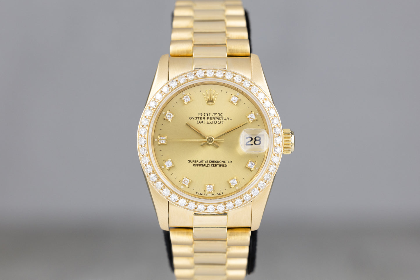 Rolex 178278 Datejust 31 Yellow Gold Presidential Bracelet Diamond Bezel Champagne Diamond Dial