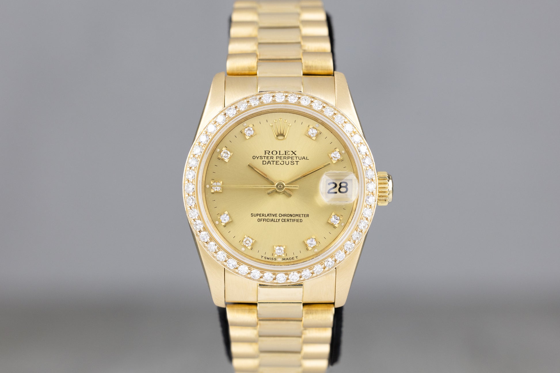 Rolex 178278 Datejust 31 Yellow Gold Presidential Bracelet Diamond Bezel Champagne Diamond Dial