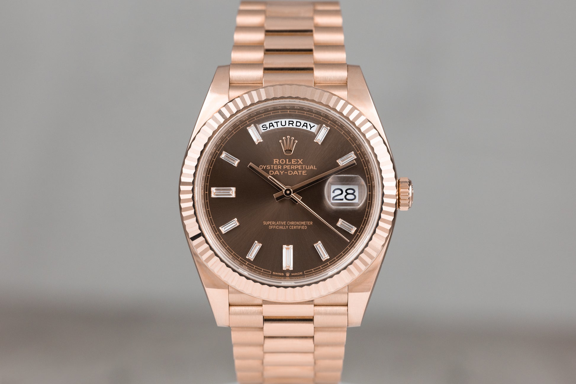 Rolex 228235 Day-Date 40 Rose Gold Chocolate Diamond Dial