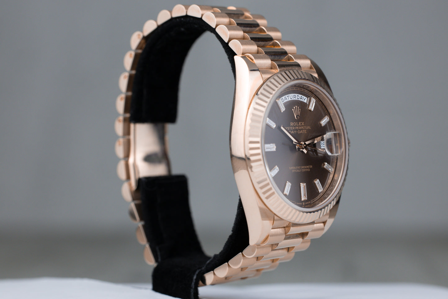 Rolex 228235 Day-Date 40 Rose Gold Chocolate Diamond Dial