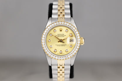 Rolex 69173 Datejust 26 Jubilee Bracelet Champagne Diamond Bezel Diamond Dial