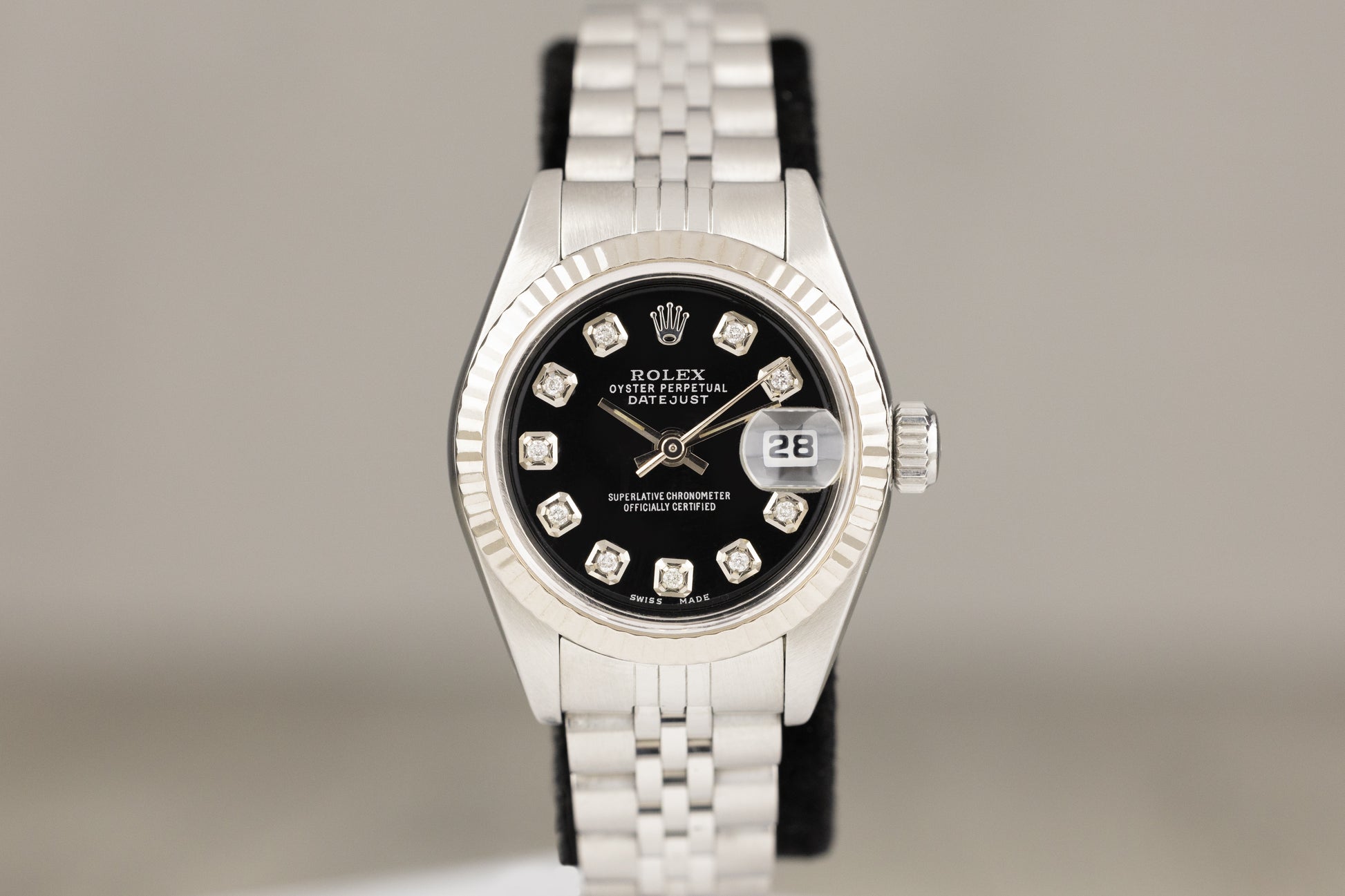 Rolex 69174 Datejust 26 Stainless Steel Jubilee Bracelet Black Diamond Dial